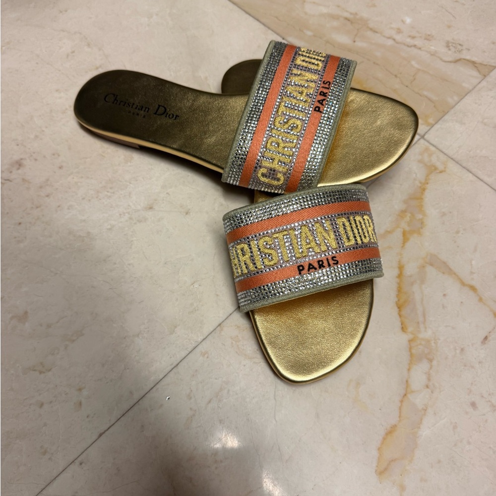 Christian Dior Dway Gold and Silver Slides - Picture 3 of 4